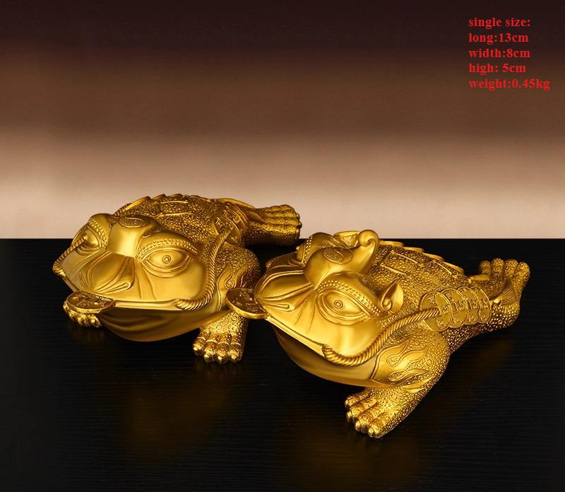 1pairs Brass Golden Toad Ornaments Three-Legged Attracts Wealth Brings Good Fortune Office and Shop Decor