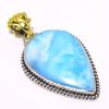 Natural Republic Larimar Gemstone 925 Sterling Silver TwoTone Pendant 1.85" q4G65