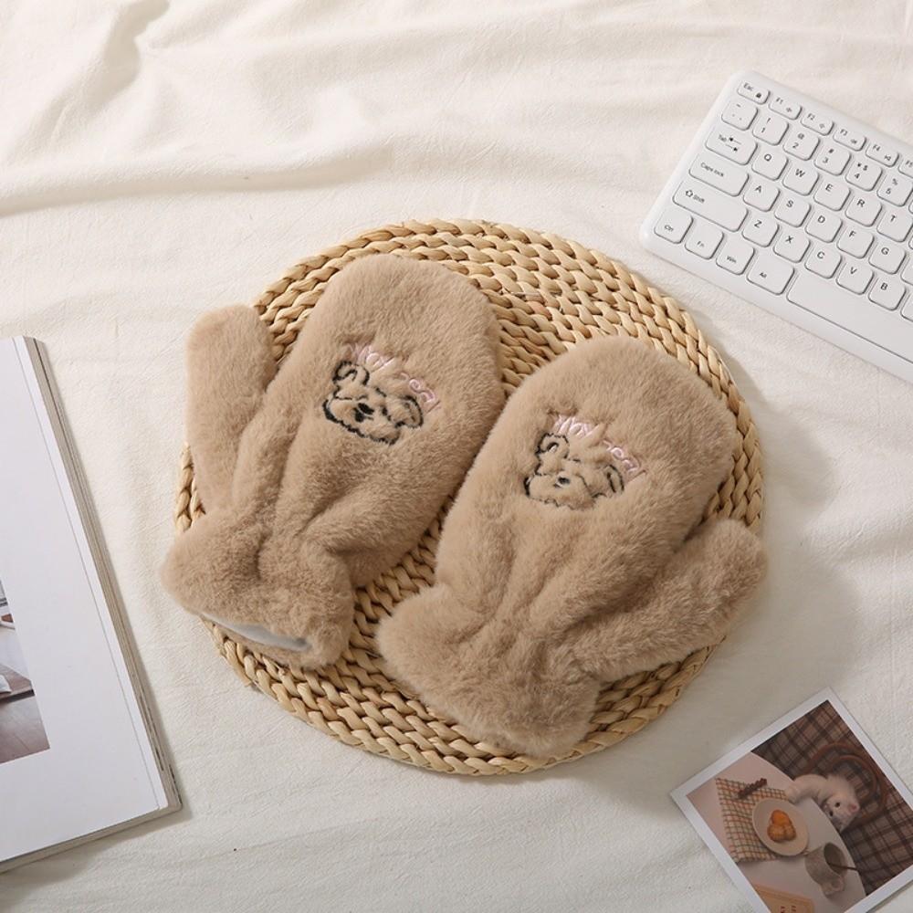 

Full Finger Bear Gloves Plush Plush Gloves Cute Korean Cartoon Gloves Cold Weather хакі