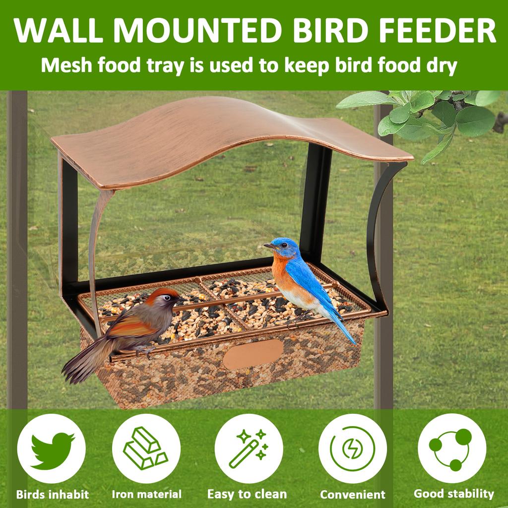 Mangiatoia per Uccelli Tipo Finestra in Ferro Impermeabile Dispenser Cibo per Pappagalli con Gancio Ventosa Articoli per Animali Domestici per Decorazione Giardino Esterno