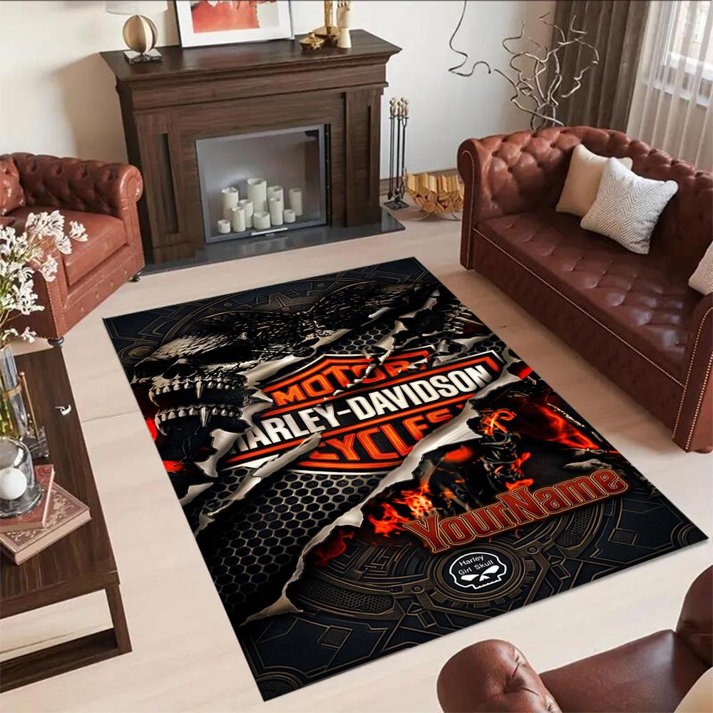 Harley-davidson Motorcycles Customize Your Name Floor Rug Office Rug Design for Playrooms Living Rooms Hallway Balcony Antislip Carpet