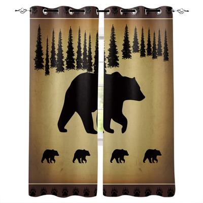 Cortinas opacas retro de animales oso polar árbol de pino para cocina, dormitorio, habitación infantil, tratamiento de ventanas, cortinas para sala de estar