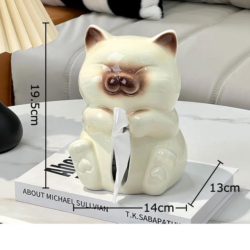 Lovely Siamese Kitten Ceramic Tissue Box Coffee Table Desk Decoration Cartoon Cat Tissue Box Bedside Table Paper Towel Case