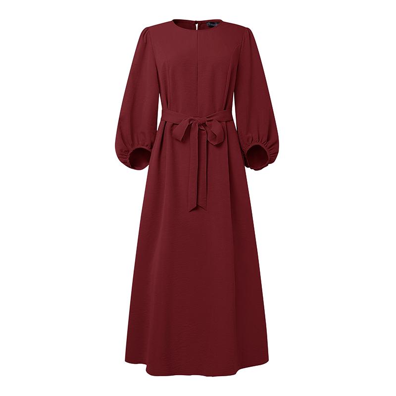 

ZANZEA Женское мусульманское повседневное длинное платье с круглым вырезом и длинными рукавами 5XL вино красного