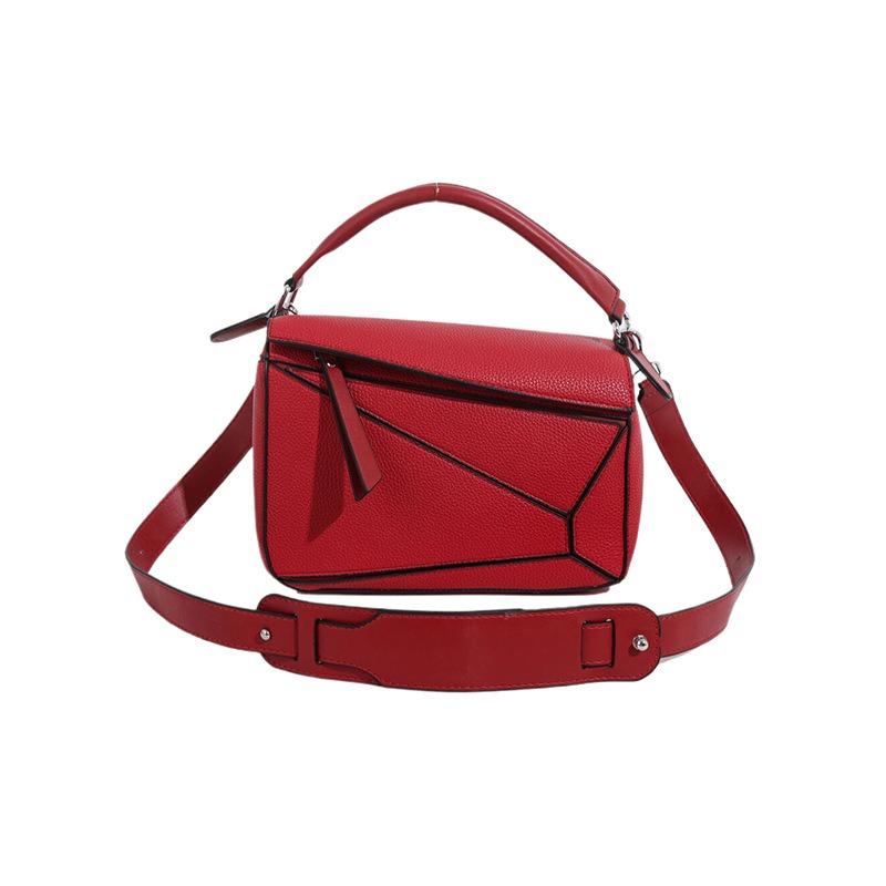 New solid color splicing lychee pattern messenger bag geometric folding portable shoulder bag