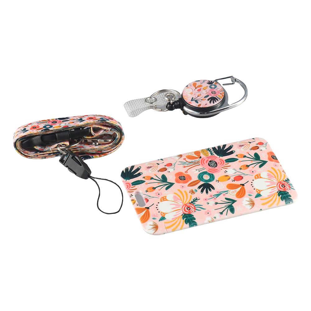 

Women Retractable Badge Reel Clip Bage Clips Flower Floral Student Lanyard Office