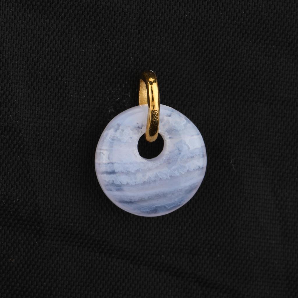 Blue Lace Agate Donut Pendant 925 Sterling Silver Gold Plated Minimal Fine Jewelry Gift for Her