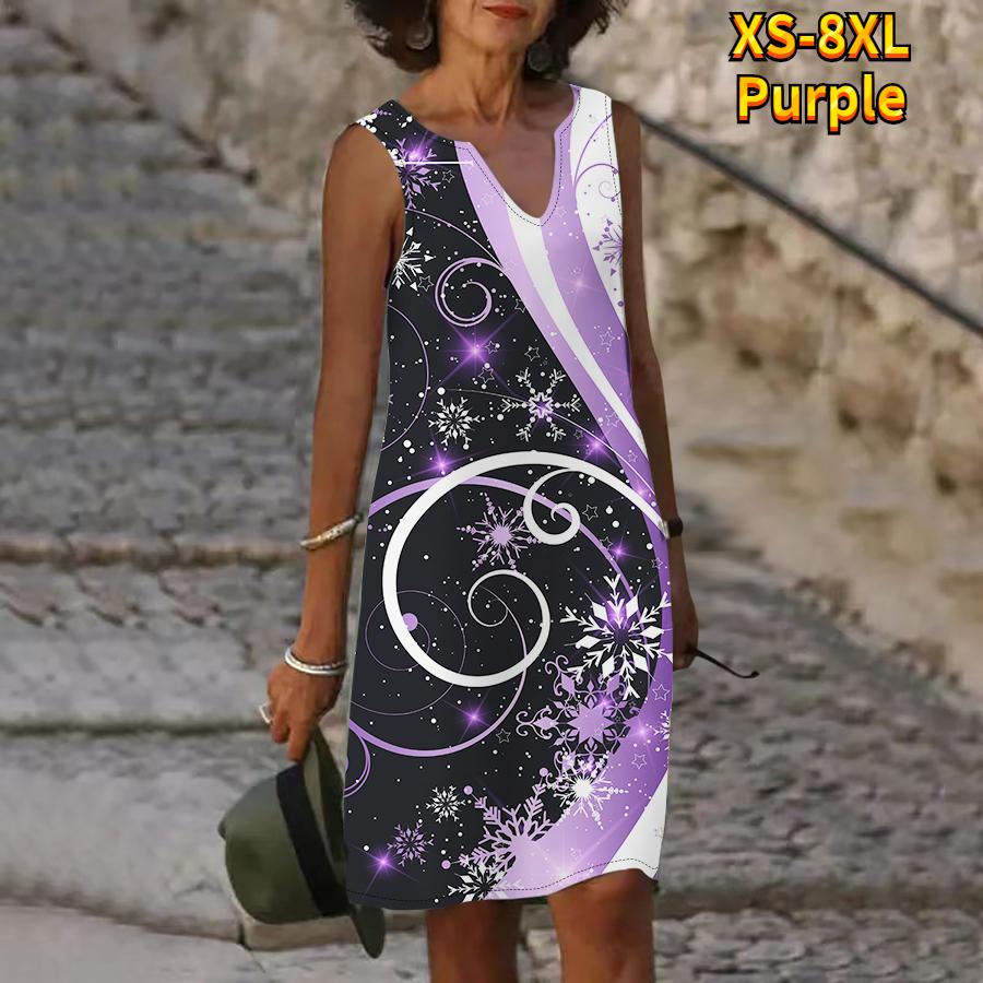 

Женское летнее блестящее ледяное кристаллическое платье с принтом и V-образным вырезом, повседневное модное платье без рукавов, повседневные свободные сексуальные платья размера плюс XS-8XL 6XL фиолетовый