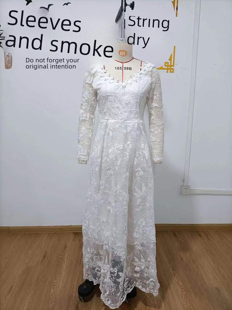 2025 Women's European & American Long Sleeve Lace Bridal Wedding Dress