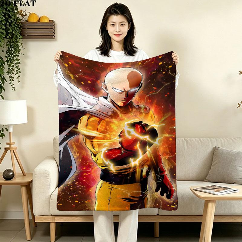 1PC Onepunch Man Patterned Flannel Blanket Suitable For All Seasons For Home Decor Warmth And Comfort Gifts Holiday Present