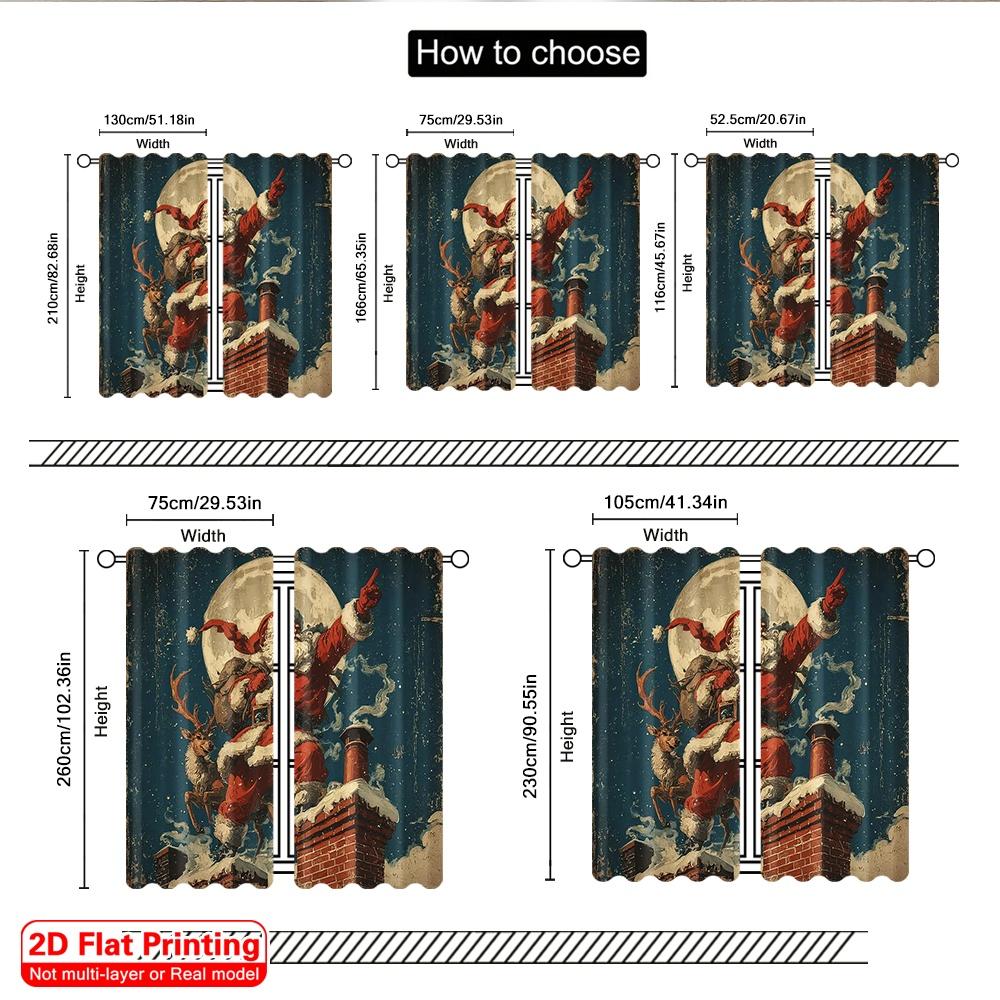 2pcs 2D flat printing Merry Christmas Window Curtains Santa Claus Fabric Without Electricity Festive Holiday Perfect for Living