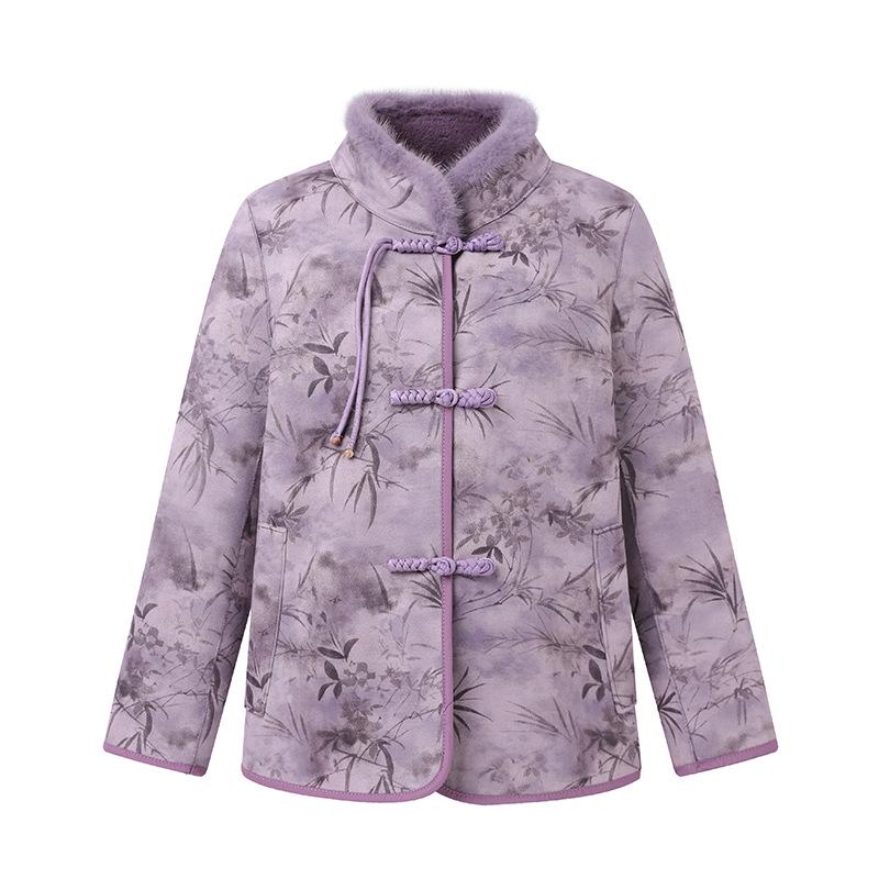 Reversible Ancient Style Cotton Coat with Fleece Lining for Women Aged 40-60