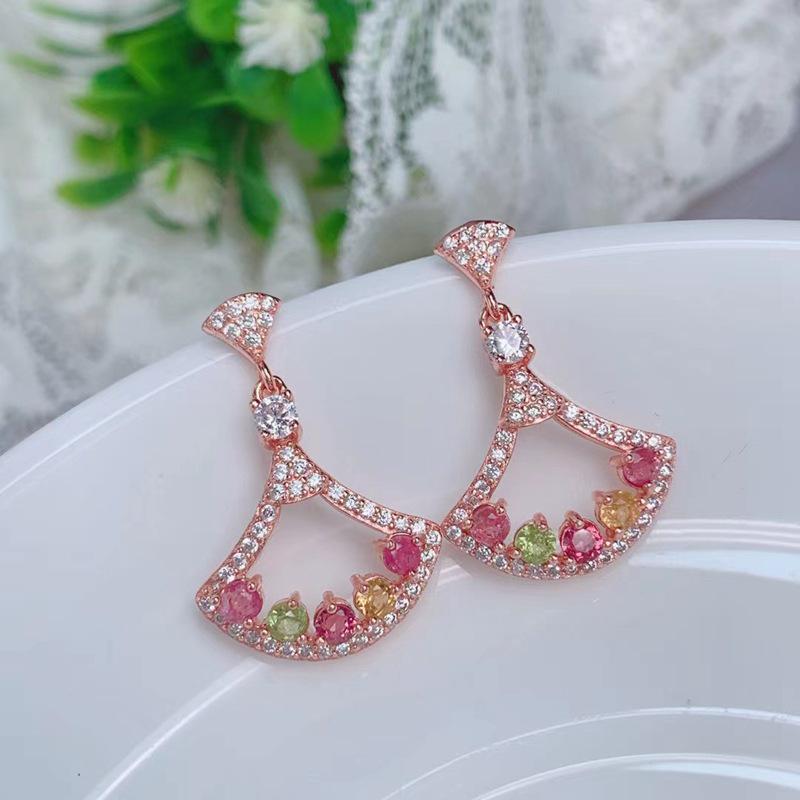 Korean-Japanese Style Tourmaline Stud Earrings in S925 Sterling Silver - Simple Women's Jewelry Gift.