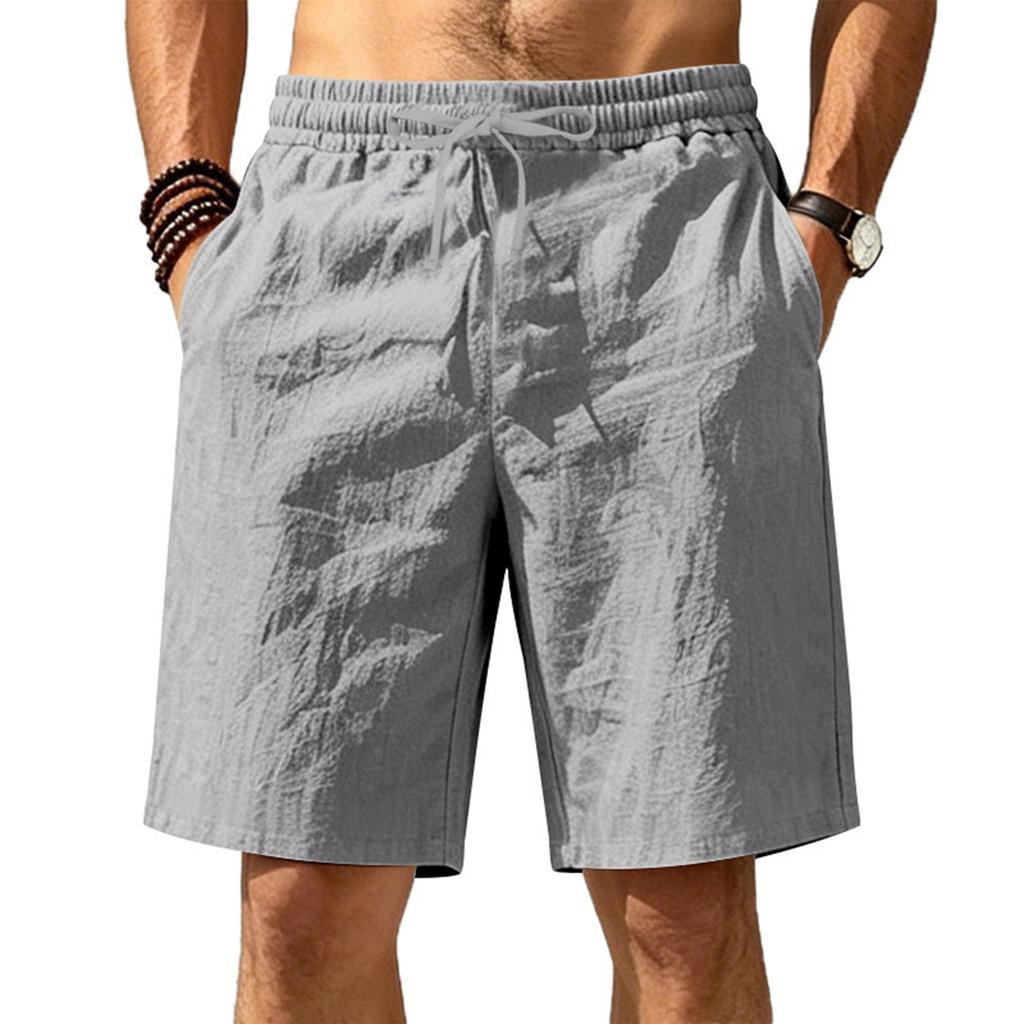 Men's Breathable Linen Sports Drawstring Vacation Beach Five-pocket Shorts