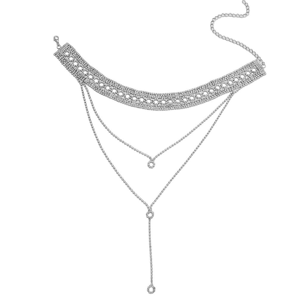Elegant Shiny Rhinestone Long Tassel Necklace Online Influencer Hollow Clavicle Chain Anchor Accessories