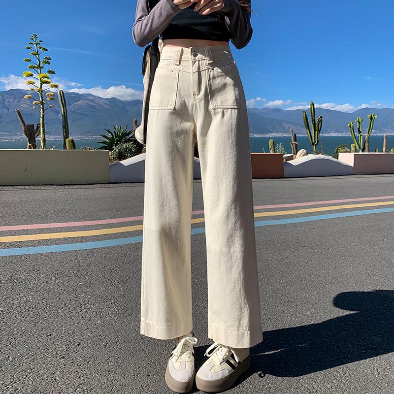 

Женские джинсы с высокой посадкой, светлого цвета, с широкими штанинами, весна 2025 - Узкие укороченные прямые брюки Double Extra Large