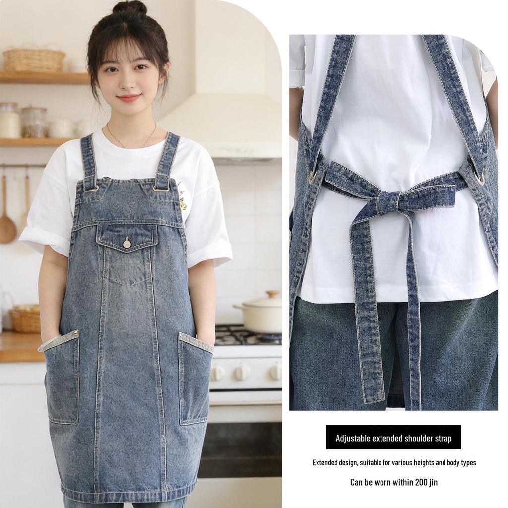 Customizable Washable Denim Apron: For Coffee, Tea, BBQ, Barber, and Flower Shop Workwear