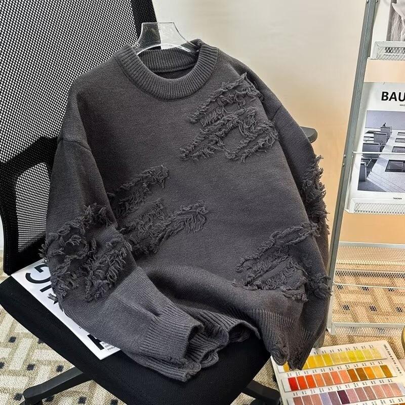 Pull en Maille Oversize Déchiré Unisexe Streetwear Coupe Ample Pull Casual