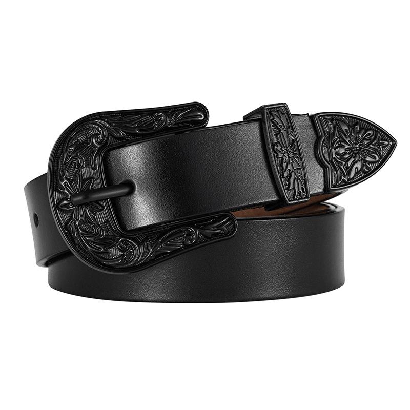 Ladies' Western Denim Retro Three-piece Set, Versatile Genuine Leather Cowhide Coat, Denim Pants, Belt and Leather Strap