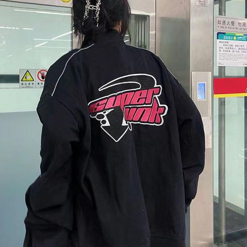 Giacca da baseball in stile Y2K Racing da donna, cappotto stampato, vintage, casual, a blocchi di colore, a maniche lunghe, abbigliamento universitario autunnale