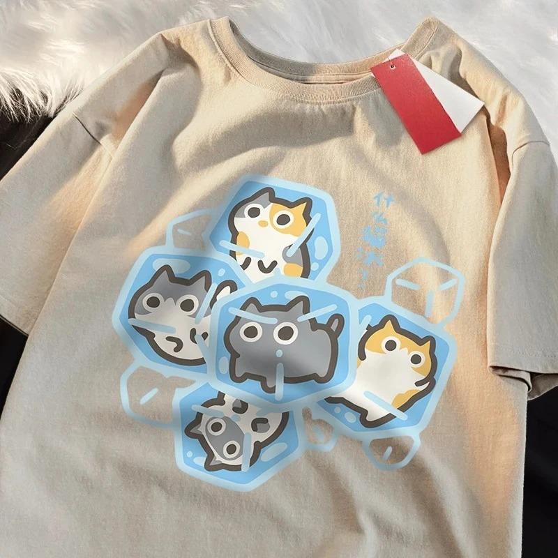 Cute Cats Frozen in Ice Cubes "What Cat Ice? (What's Wrong?)" Pun Graphic Black T-Shirt | Kawaii Cat Lover Streetwear Tee