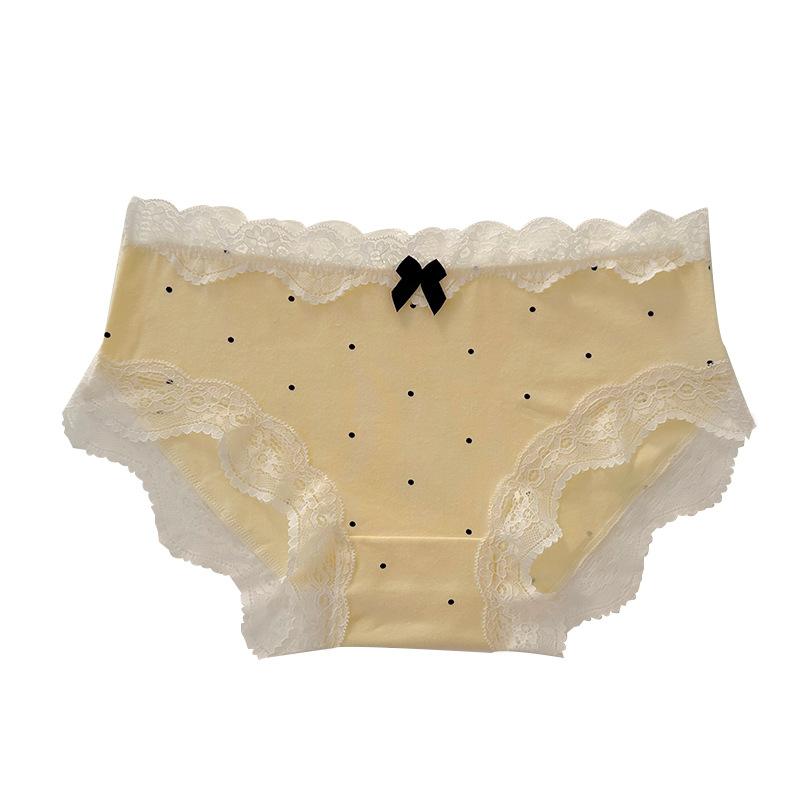 Nuovo slip estivo da donna in cotone 7A, traspirante, antibatterico, con bordo in pizzo a pois e fiocco