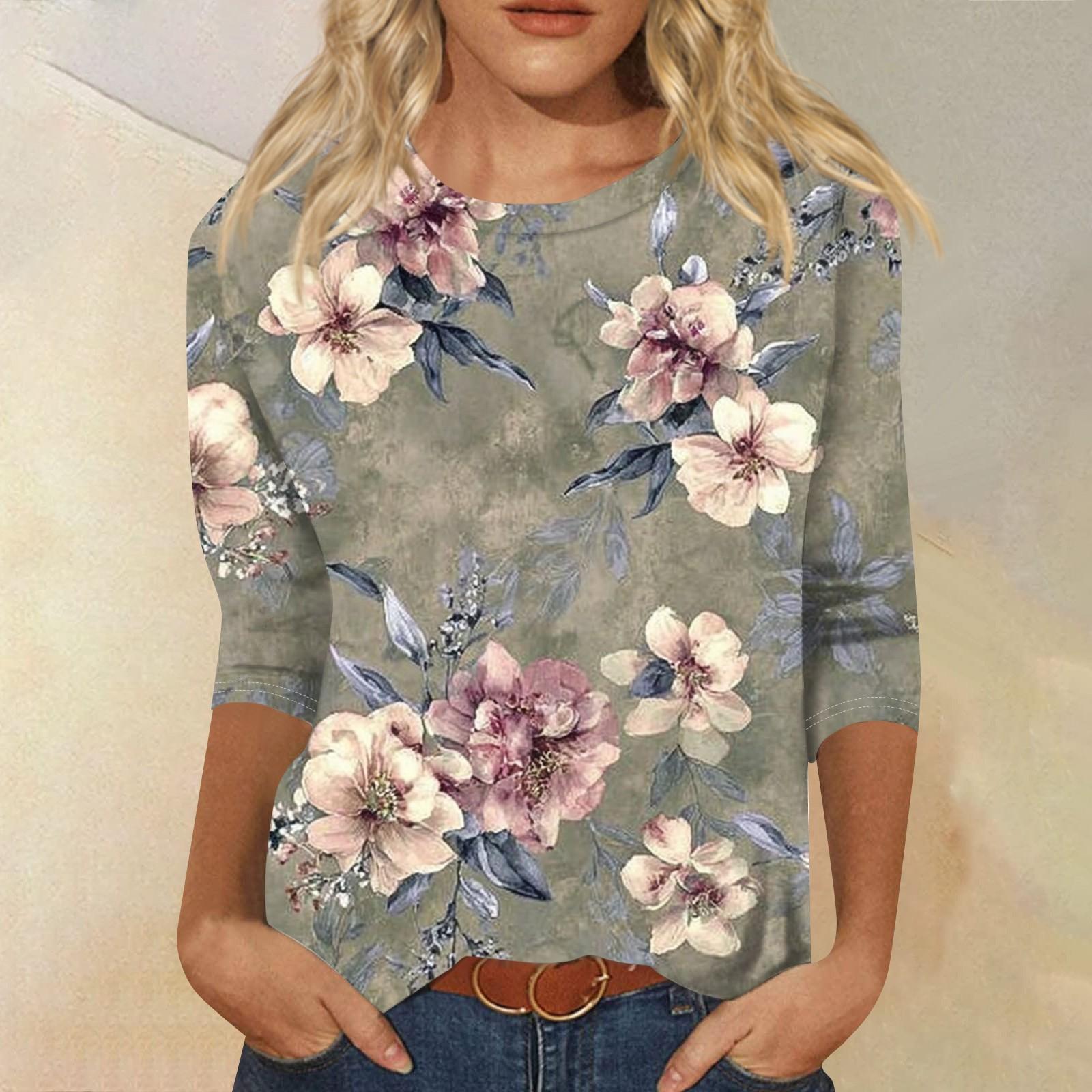 

Women s Fashion Casual Round Neck Three Quarter Sleeve Printed T-Shirt Top XXXL срібний