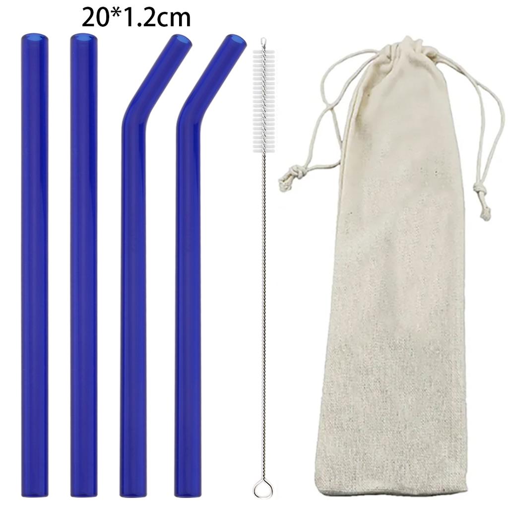 6pcs Reusable High Borosilicate Glass Straw Set Wide 12mm Pearl Milkshake Bubble Tea Straw with Brush Storage Bag Bar Accessorie