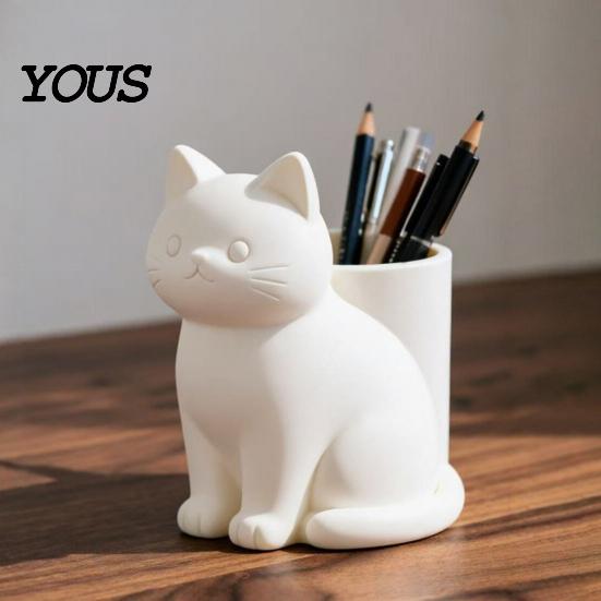 Creative Desktop Storage Solution Cute Cat Pen Holder, 3D Printed Kitten Pencil Cup, Multi-functional Mechanical Balance Holder Organizer for