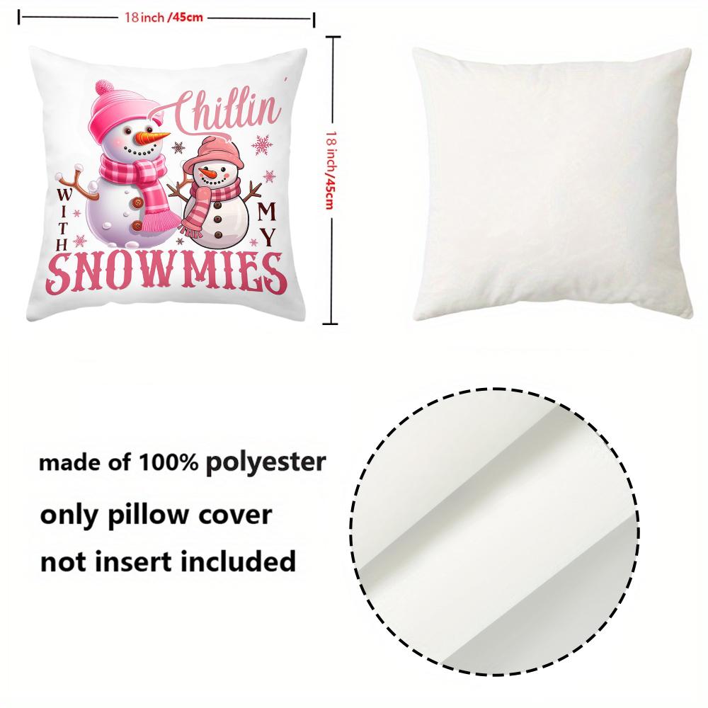 Pink Christmas Snowmen Pillows Let Snow Chill Snowmies Polyester Pillowcase, Sofa Decorative Cushion Cov Headboard Pillow