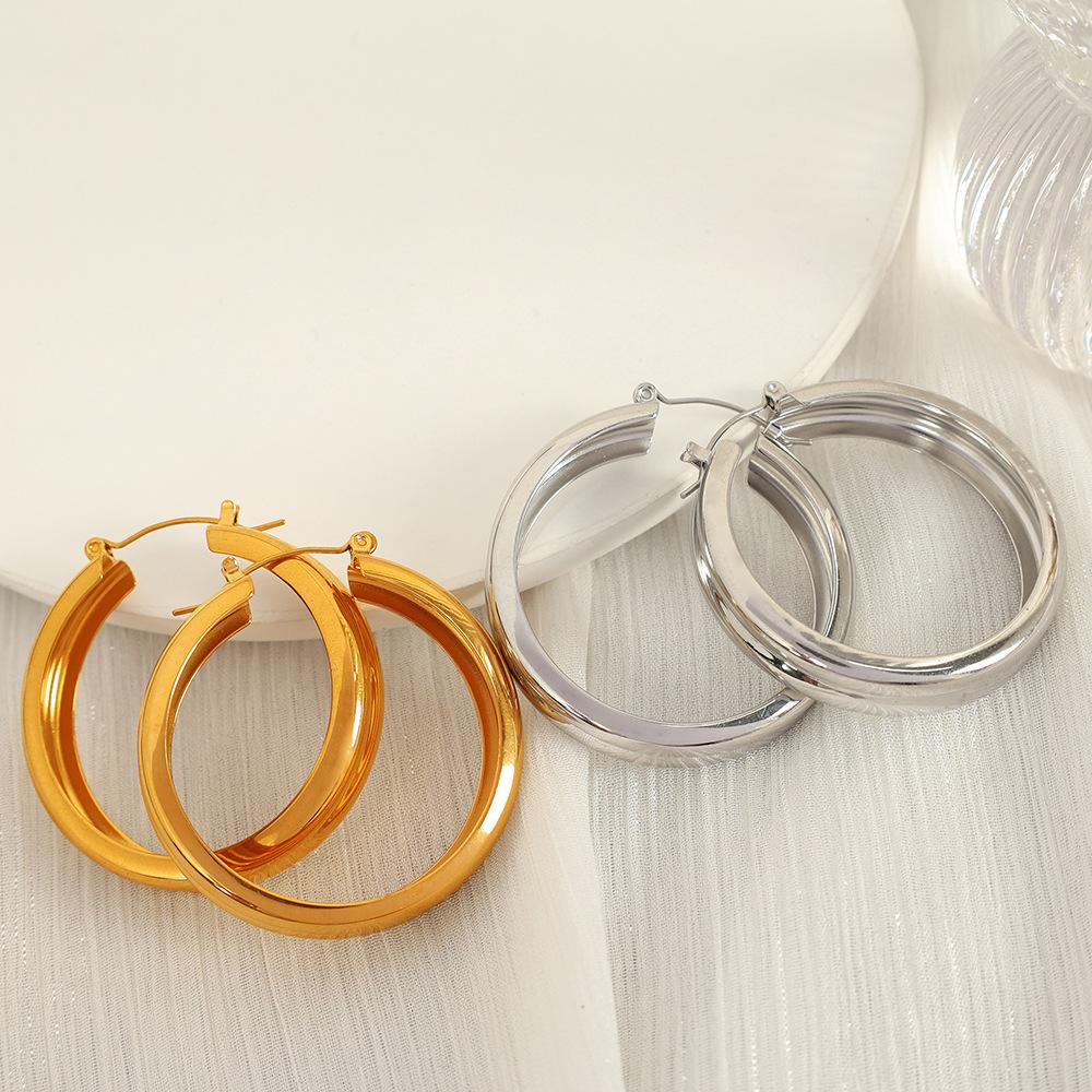 Hong Style Cross-Border Simple U-Shaped Earrings 18K Gold Plating Personalized Striped Big Circle
