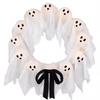 15.7" Lit Ghost Wreath: Halloween Decorations with Warm LED Lights - Cute Spooky Wreath for Front Door Indoor Covered Outdoor Porch Entry