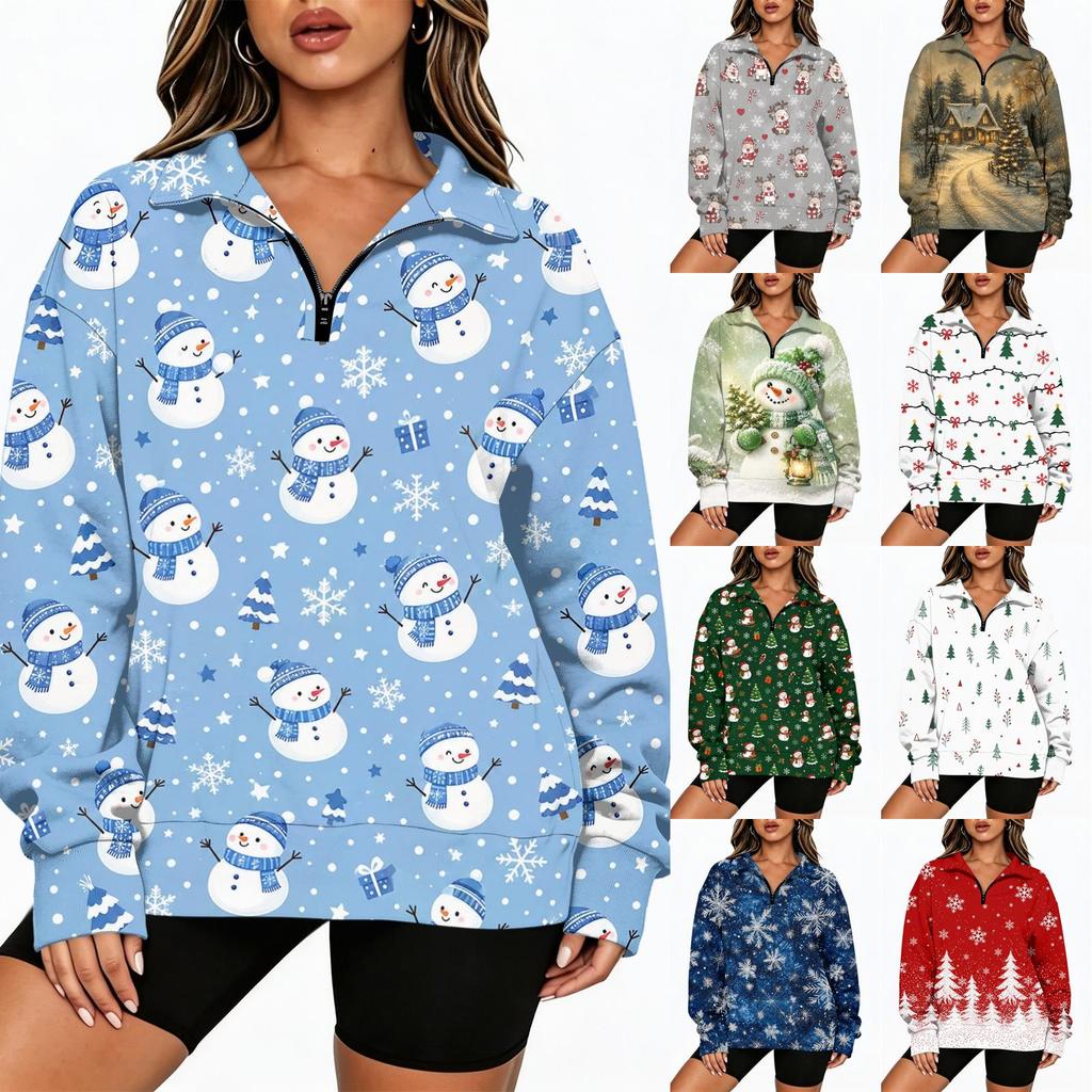 Women's Trendy Printed Half-Zip Sweatshirt, Lightweight Casual Pullover for Spring and Fall