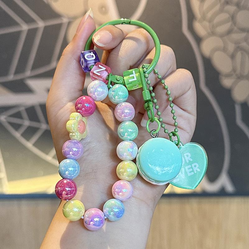 Colorful Beaded Macaron Phone Lanyard & Keychain Ornament