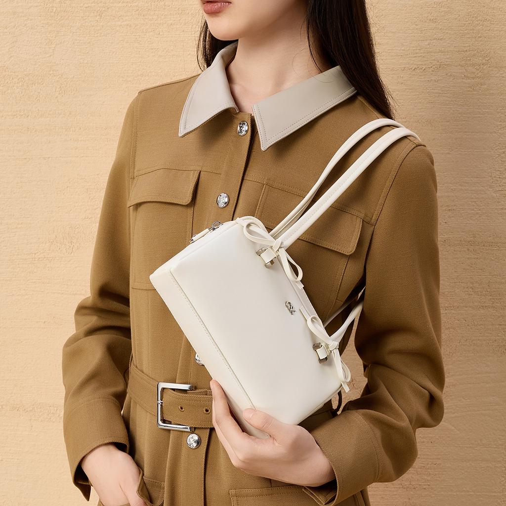 Charles & Keith Butterfly Knot Long Shoulder Strap Pillow Bag Women Shoulder Bags Pink-White Pink SL2-20681234