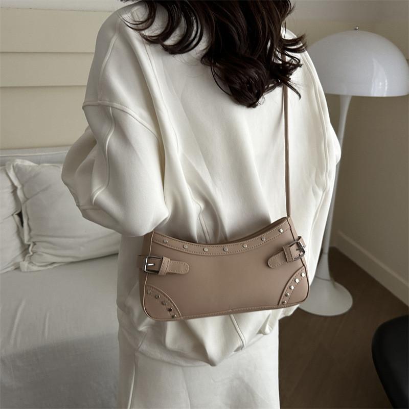 French Fashion Small Designer Pu Handbag With Studded Motorcycle Style For Daily Use