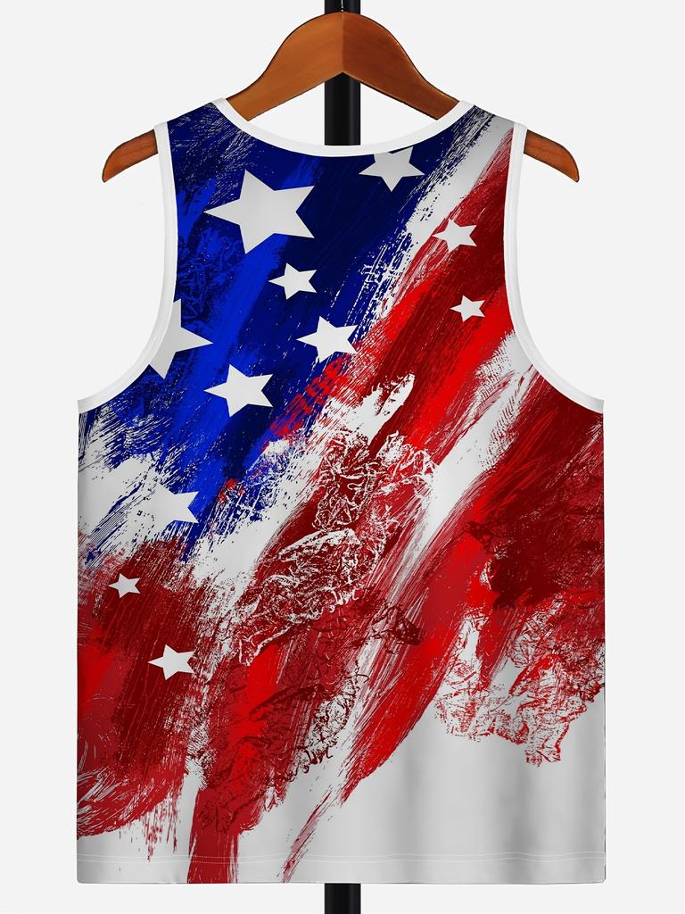 Men's casual vest Hawaiian style American flag pattern 3D digital printing sleeveless vest