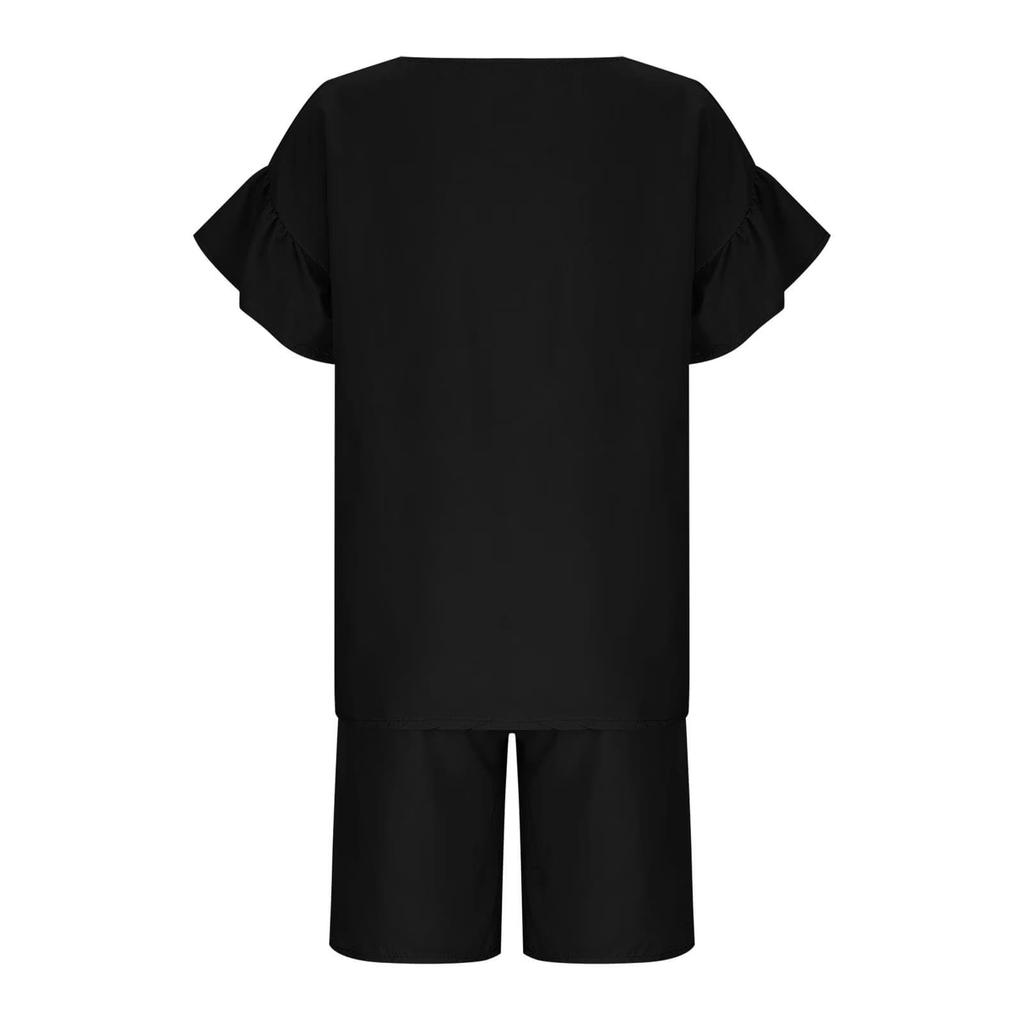 Girls Plain Color Casual Fashion Two-Piece Set Short Sleeve Top And Shorts