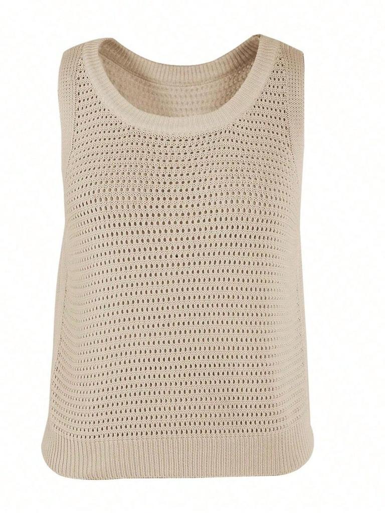 Ärmelloses gehäkeltes Tanktop für Damen Rundhalsausschnitt Ausgeschnitten Lässig Sommer Pullover