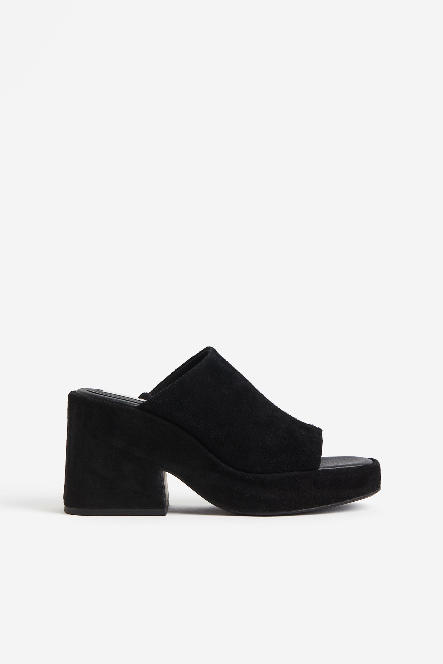 

Block-healed suede mules