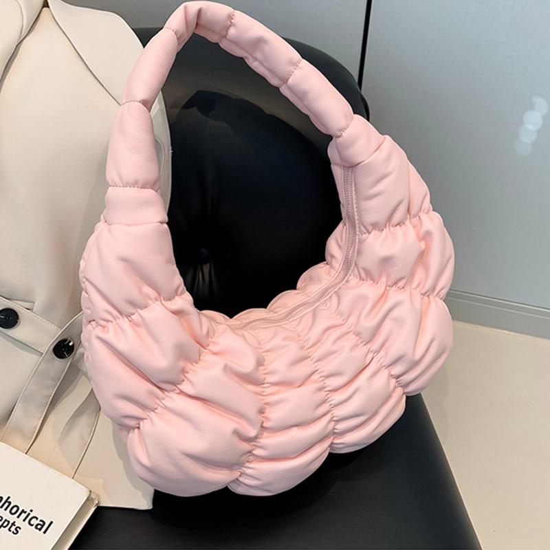 

Yogodlns Quilted Padded Crossbody Bag for Women Ruched Shoulder Cloud Bag PU Leather Half Moon Hobo Bag Bubbles Handbag Purses 42x7x22cm розовый