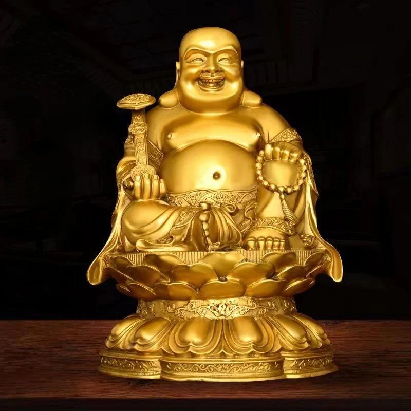 Lucky Copper Big Belly Laughing Buddha Maitreya Ornament Attracting Wealth Household Statue