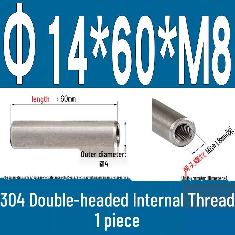Stainless Steel 304 Double-Ended Threaded Cylindrical Guide Pin with Dual-End Holes