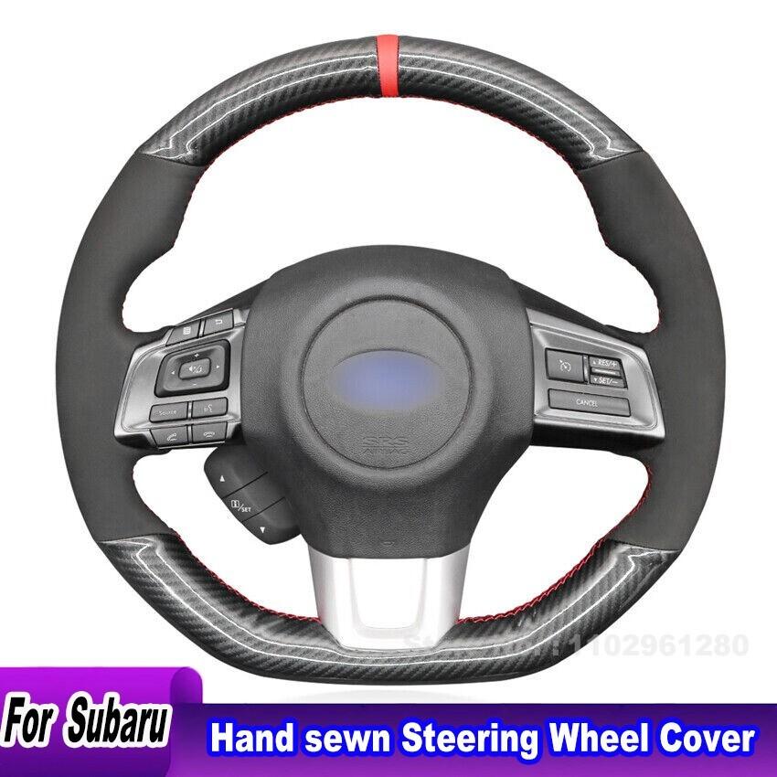 Hand-sewn Carbon Fiber Suede Steering Wheel Cover Anti-slip for Subaru WRX (STI) Levorg Car Accessory