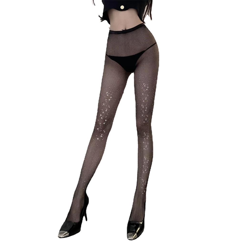 Ultra-Thin Black Fishnet Stockings with Diamonds - A Must-Have for Stunning Legs and Stylish Looks