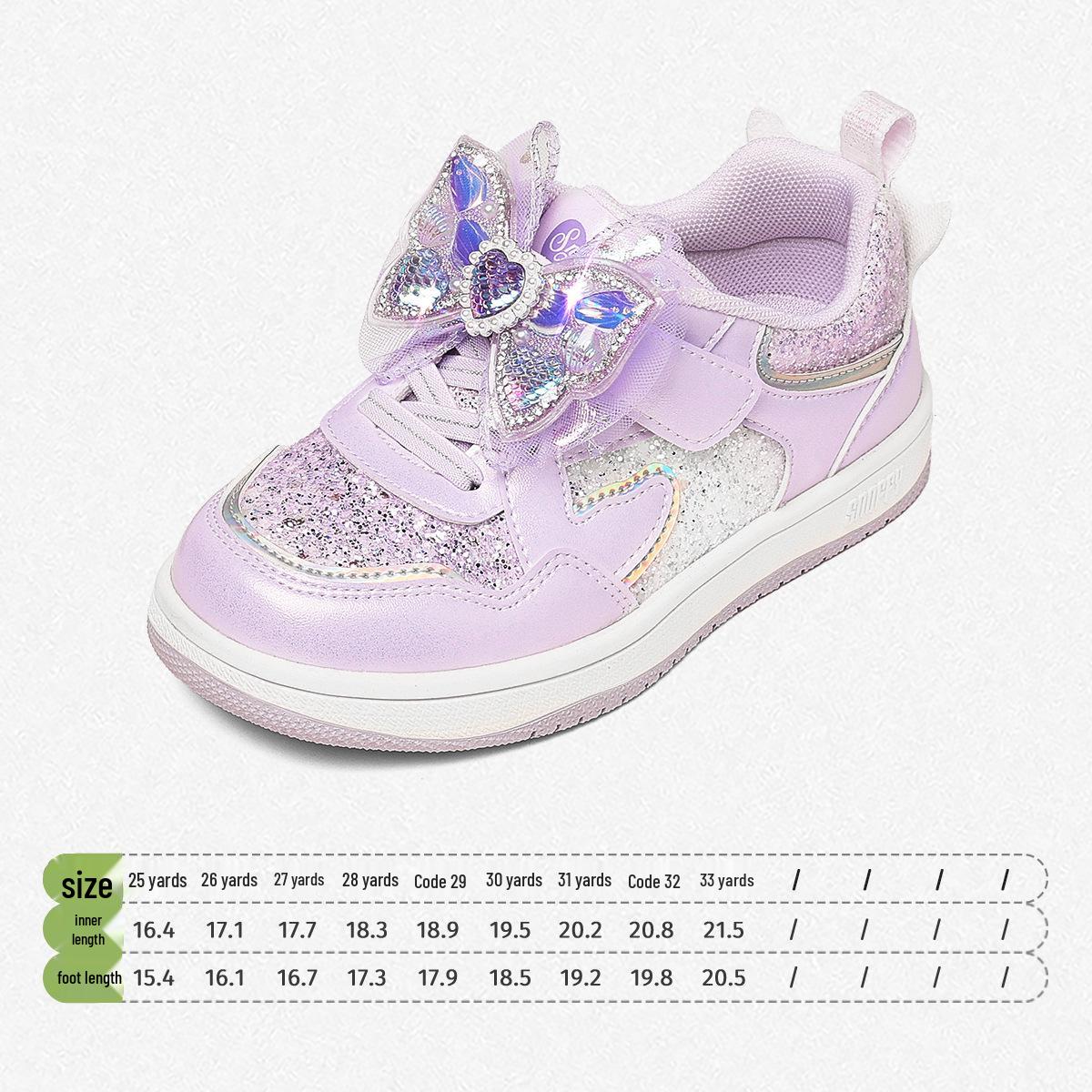 Snuffy 2026 Spring Girls  Crystal Princess Low-Top Sports Shoes - Soft Sole, Non-Slip Size 29