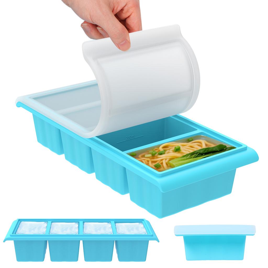 1Pc 2/4 Grids Silicone Freezer Tray Reusable Soup Ice Cube Trays with Lids Leak Proof Food Storage Boxes for Kitchen Accessories