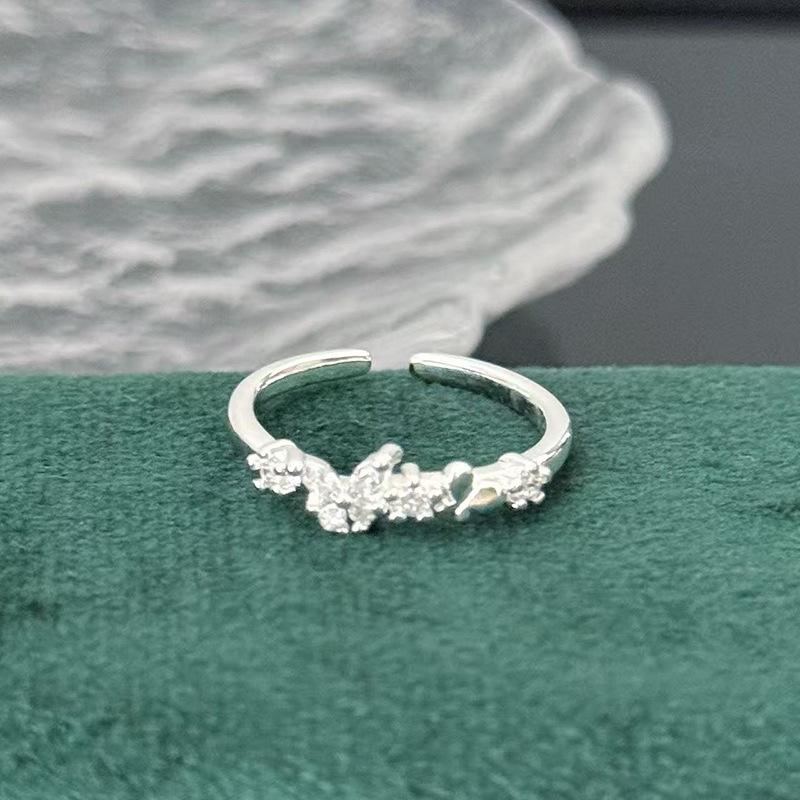 Simple Lace Hollow Open Ring Women'S Light Luxury Micro-Inlaid Zircon Temperament Sweet Jewelry
