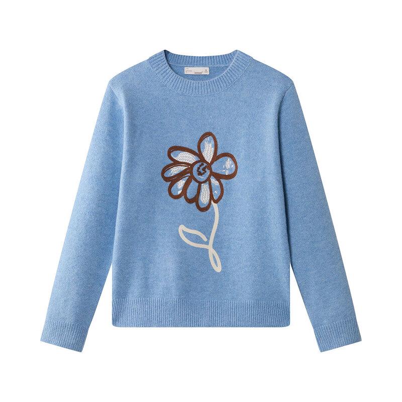 INMAN Women's Wool Blend Floral Pullover Sweater
