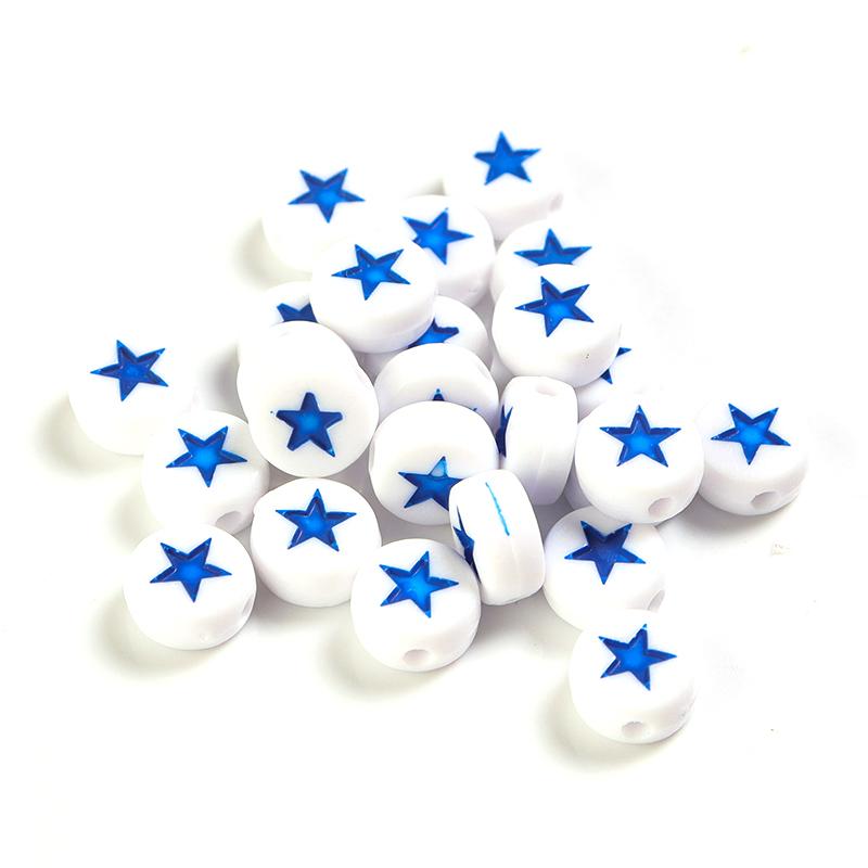 100pcs/Lot Acrylic Beads Flat Circular Shape Colorful Star Beads Loose Beads For DIY Jewelry Bracelet Necklace Accessory